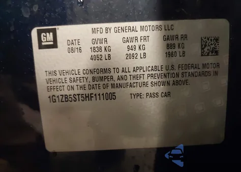 2017 Chevrolet Malibu Ls z USA, uszkodzony, nr VIN 1G1ZB5ST5HF111005